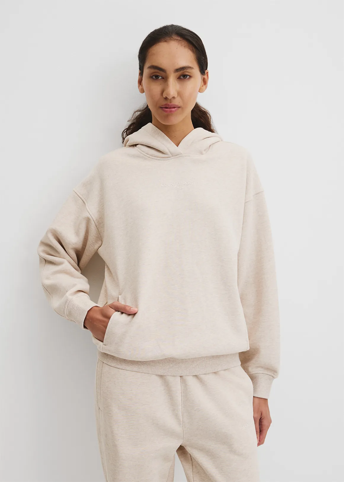 Australian Good Earth Cotton Pull Over Hooded Sweat - NOUGAT MARLE