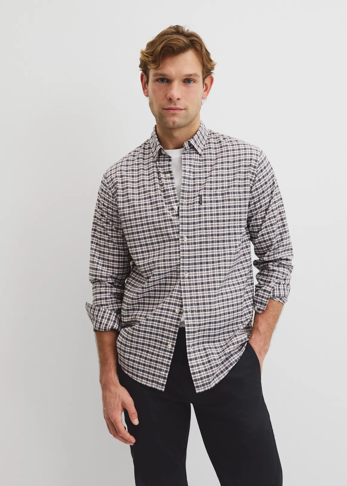 Australian Good Earth Cotton Regular Fit Check Shirt - SHADOW