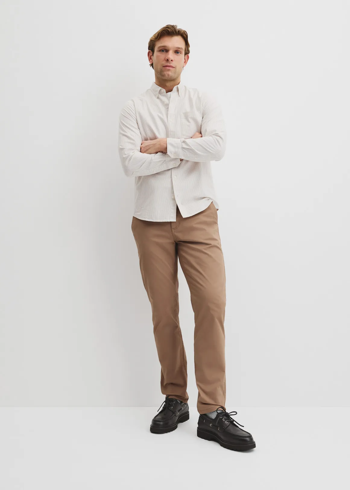 Australian Good Earth Regular Fit Oxford Stripe Shirt - STONE
