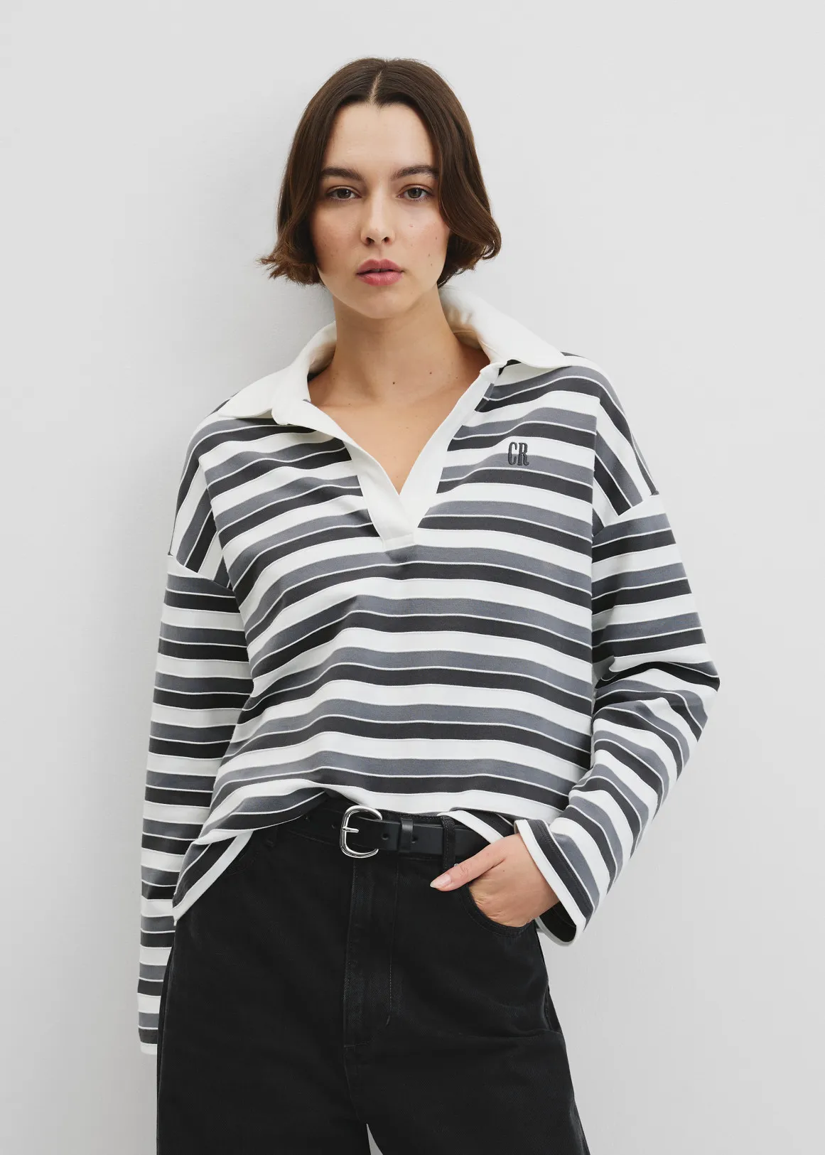 Australian Grown Cotton Stripe Texture Rugby Sweat - CHARCOAL STRIPE