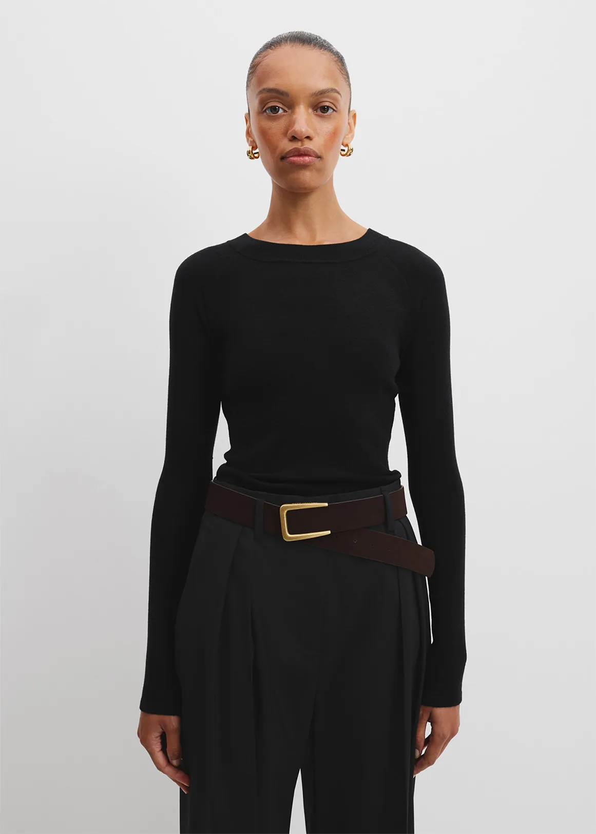 Australian Merino Wool Silk Long Sleeve Knit - BLACK