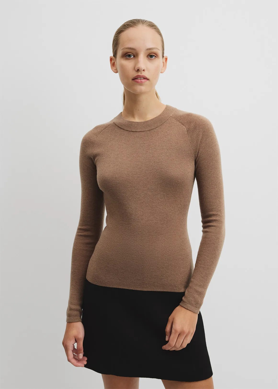 Australian Merino Wool Silk Long Sleeve Knit - PECAN