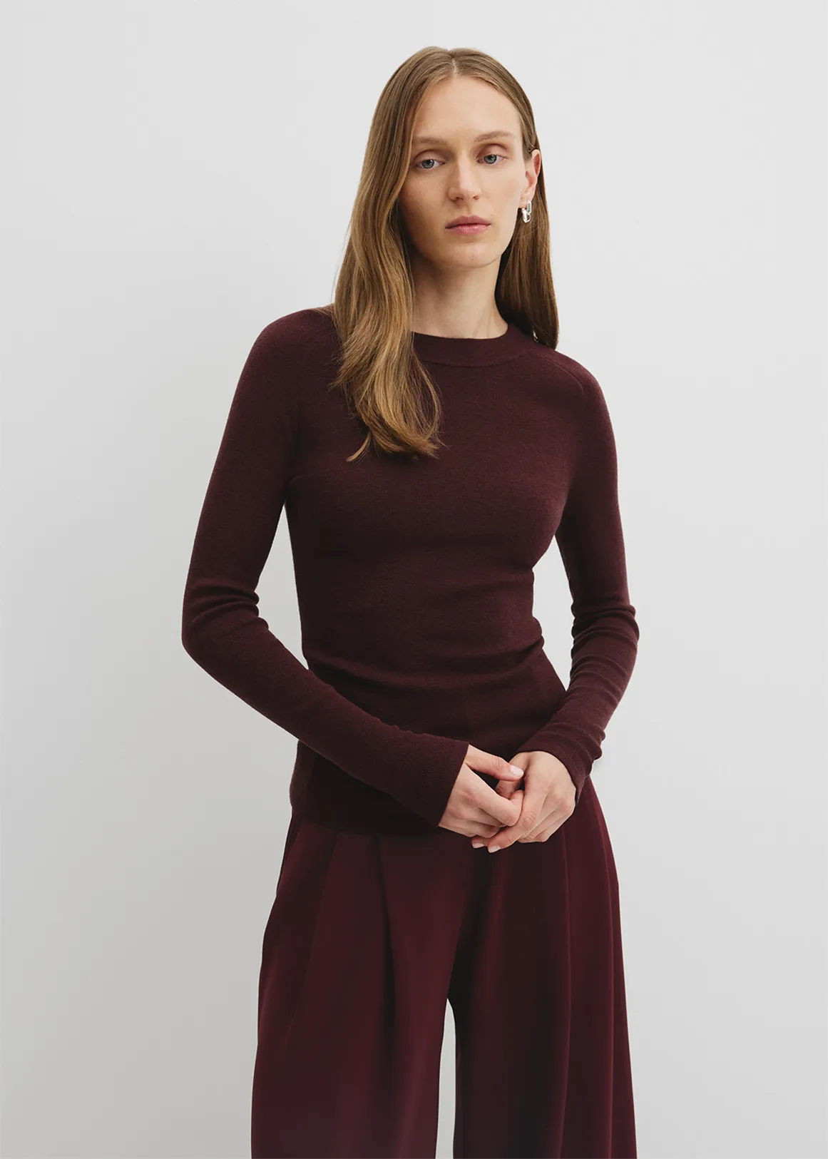 Australian Merino Wool Silk Long Sleeve Knit - PLUM