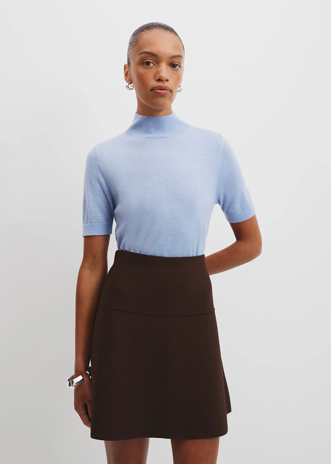 Australian Merino Wool Silk Short Sleeve Knit - LAKE BLUE