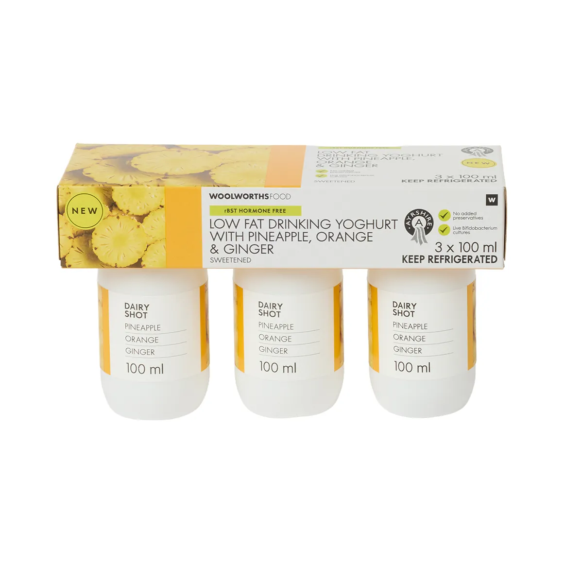 Ayrshire Low Fat Drinking Yoghurt with Pineapple, Orange & Ginger 3 x 100 ml