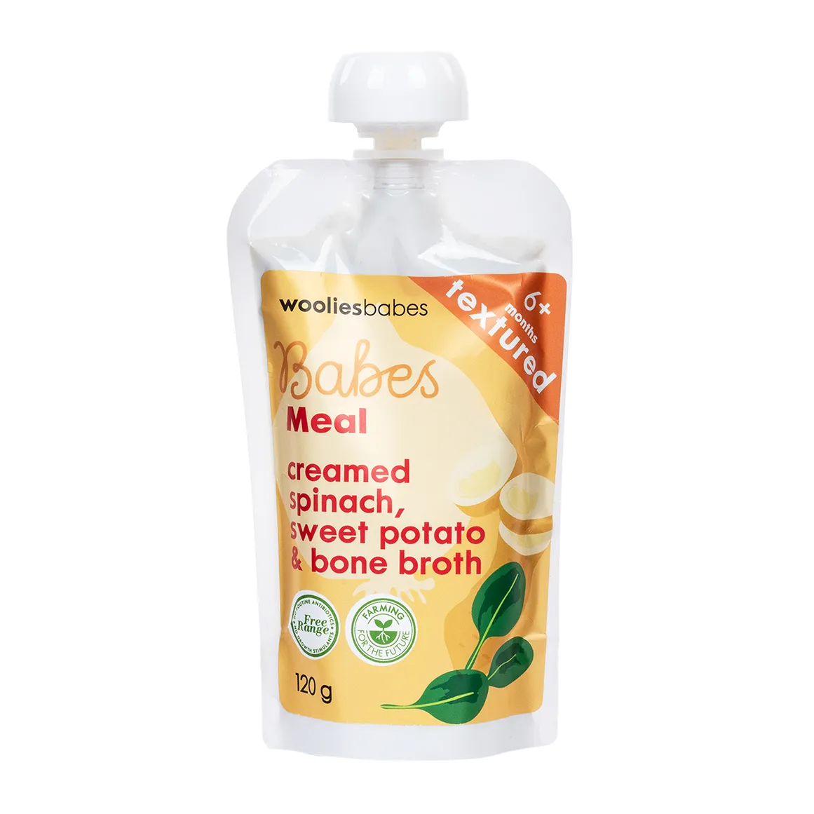 Babes Creamed Spinach, Sweet Potato and Bone Broth Meal 120 g - Wooliesbabes
