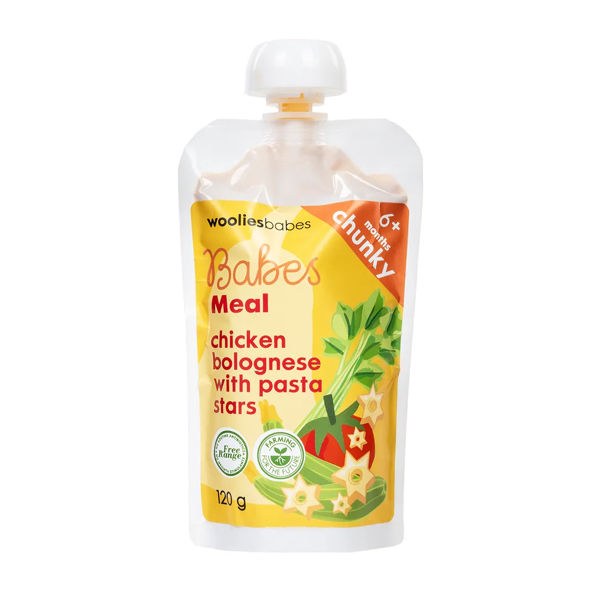 Babes Free Range Chicken Bolognese with Pasta Stars Meal 120 g - Wooliesbabes