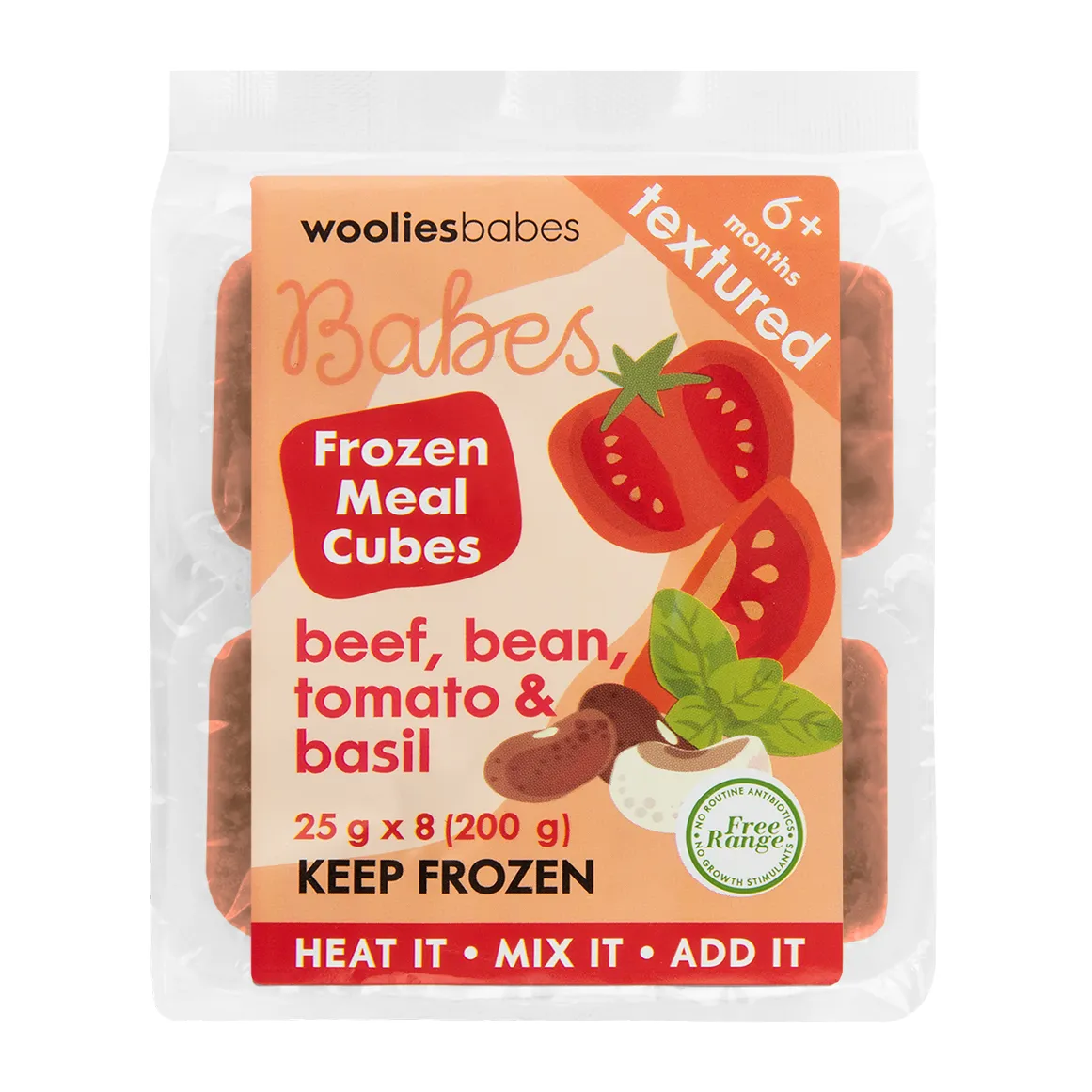 Babes Frozen Beef, Bean, Tomato and Basil Meal Cubes 25 g x 8 - Wooliesbabes