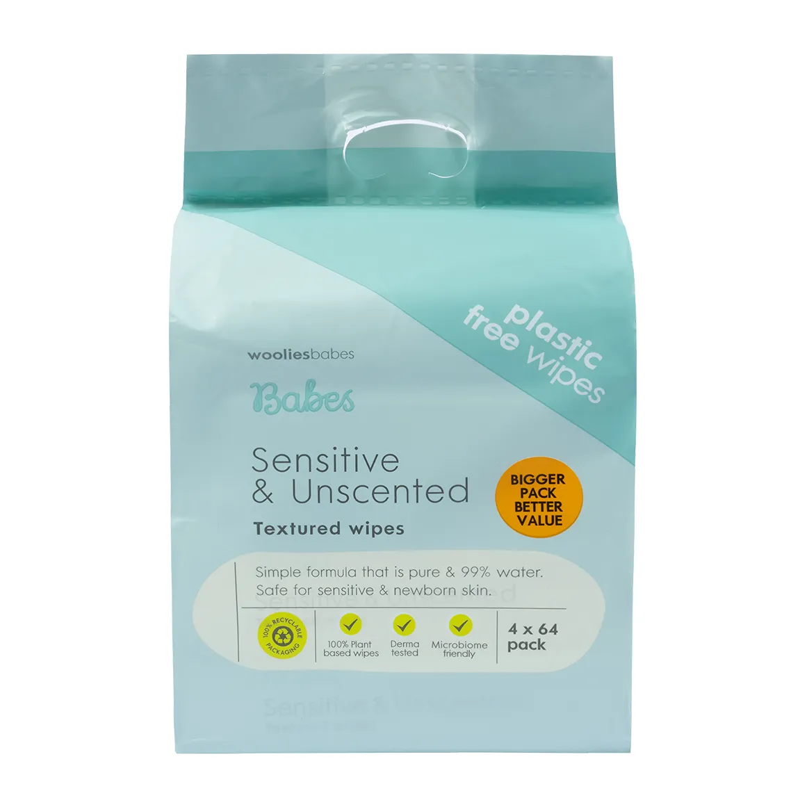 Babes Sensitive and Unscented Textured Wipes 4 x 64 pk - Wooliesbabes