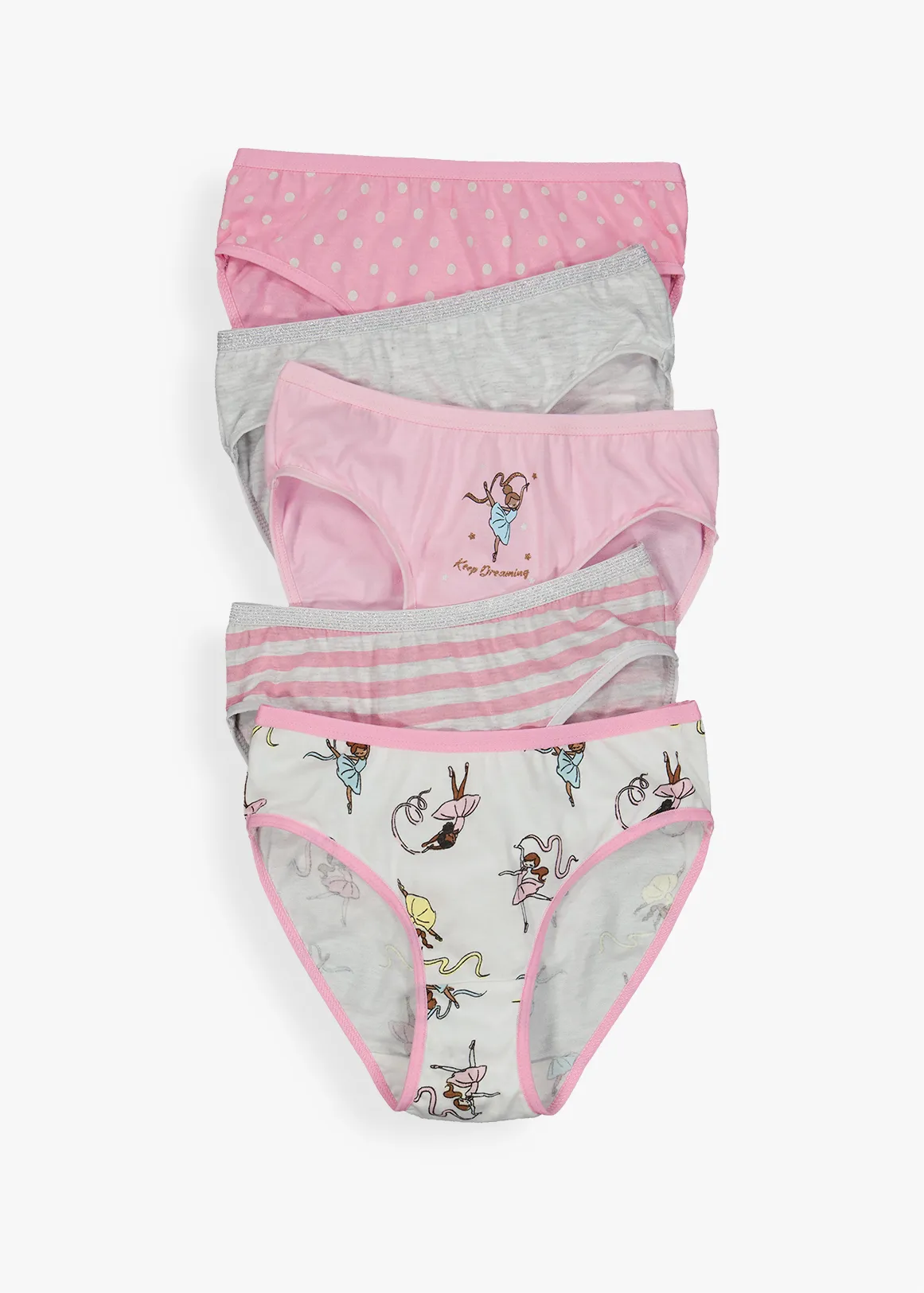 Ballerina Spot Print Cotton Bikinis 5 Pack - X PINK