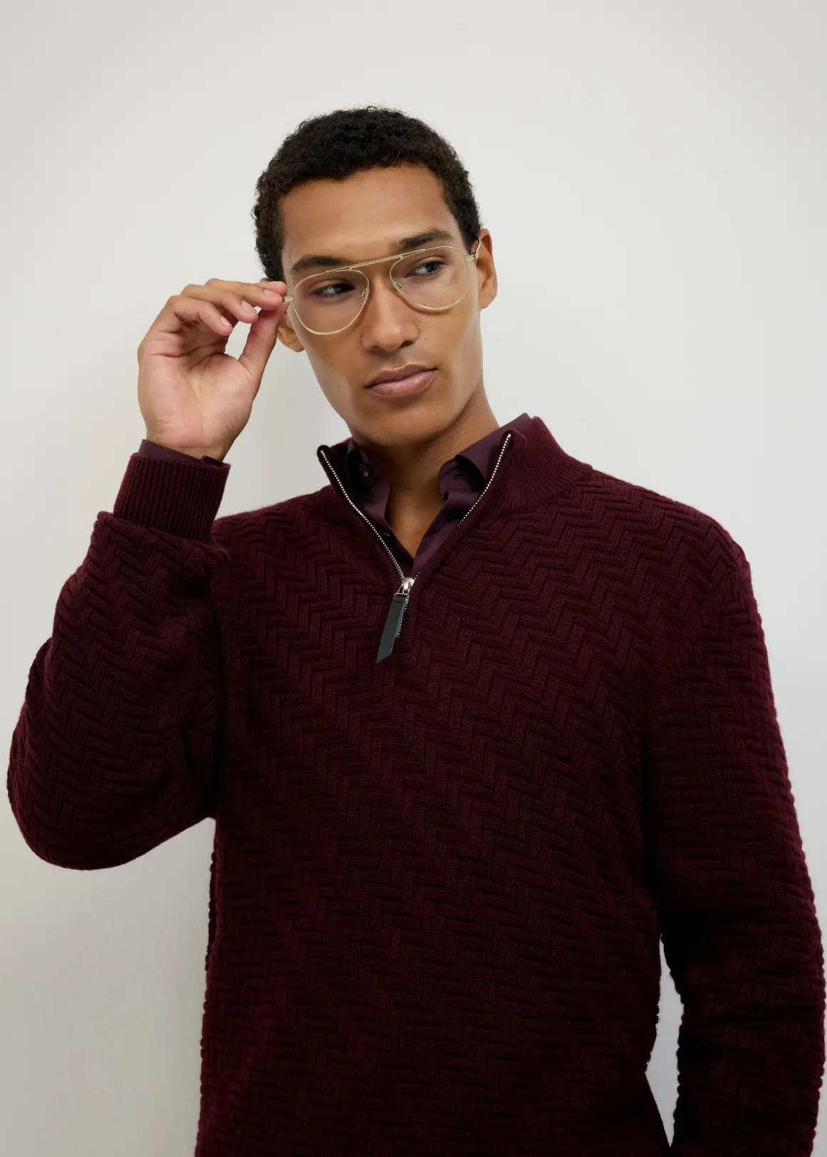 Barker Quarter Zip Knit - BURGUNDY