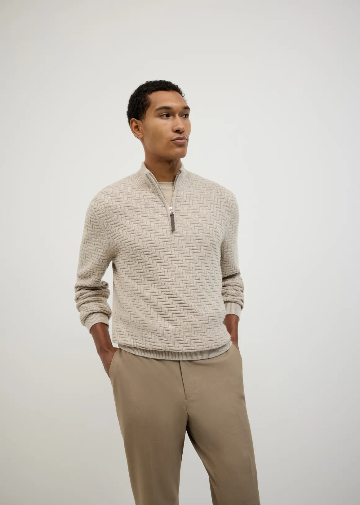 Barker Quarter Zip Knit - FAWN