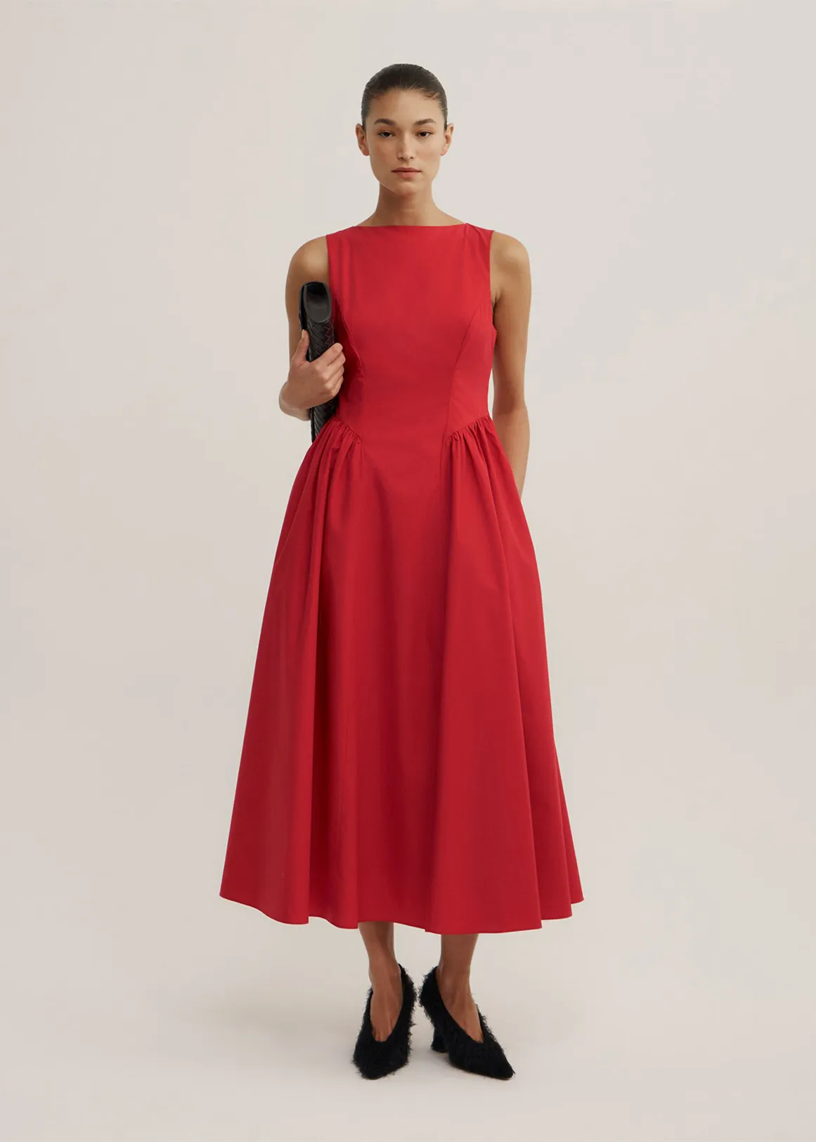 Basque Panel Dress - RED