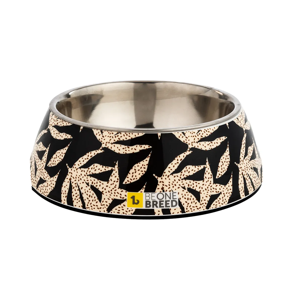 BeOneBreed Black and Beige Leaf Print Large Pet Bowl 700 ml
