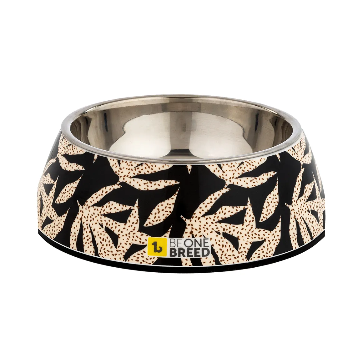 BeOneBreed Black and Beige Leaf Print Medium Pet Bowl 350 ml