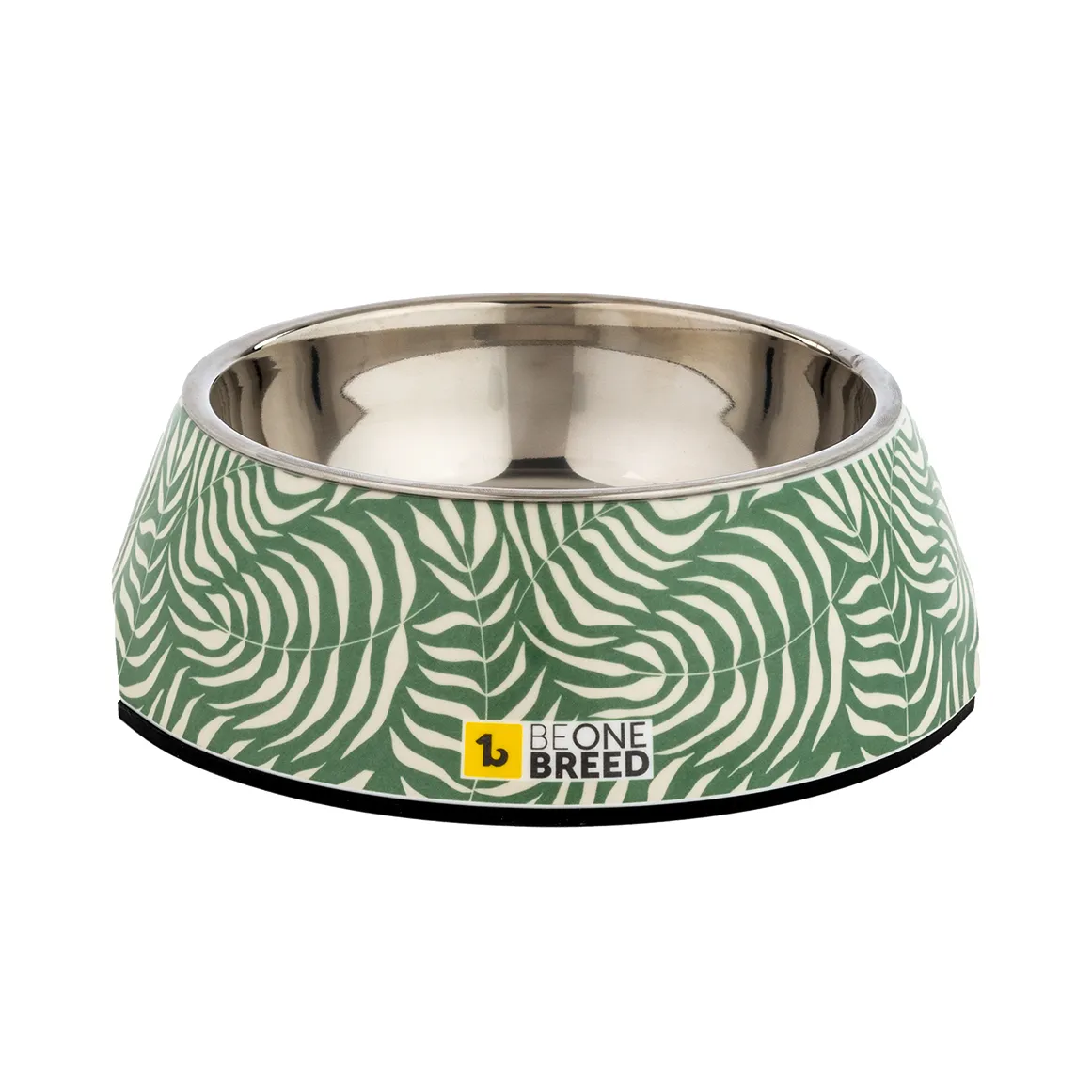BeOneBreed Cream and Green Leaf Print Medium Pet Bowl