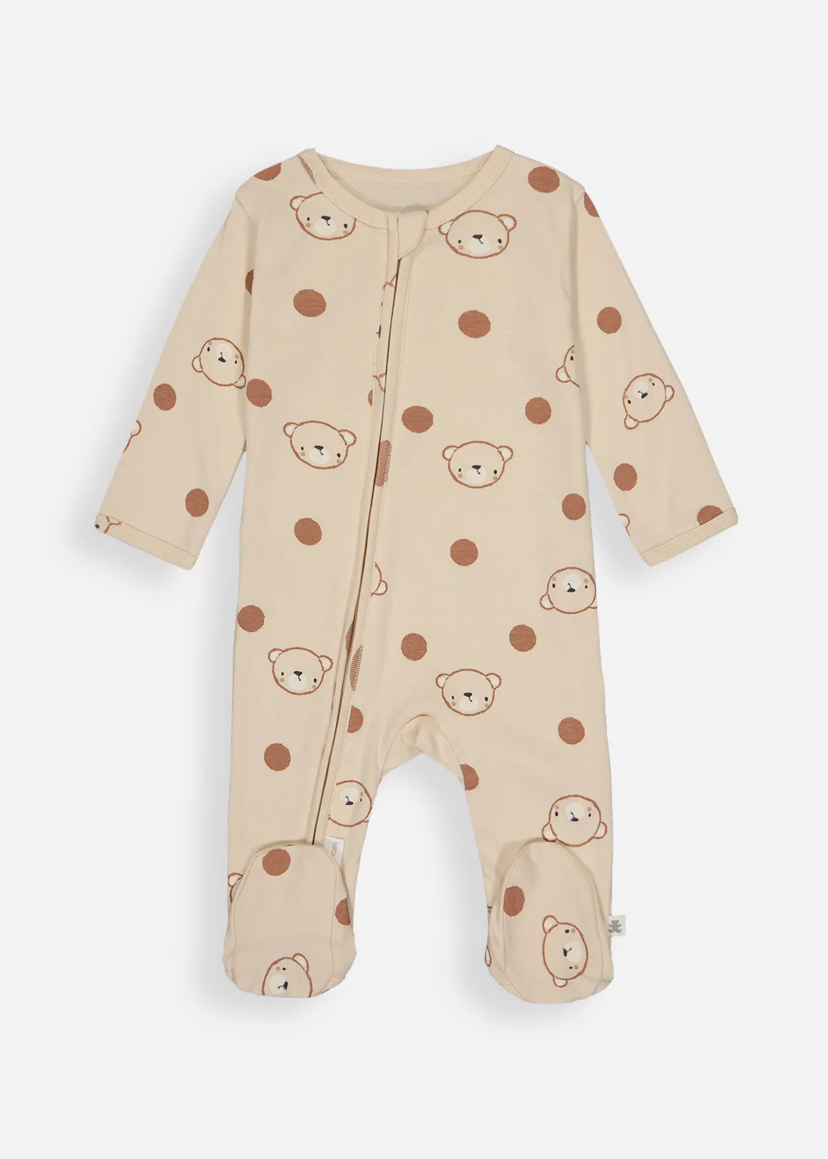 Bear Spot Cotton Zip Sleepsuit - X NATURAL