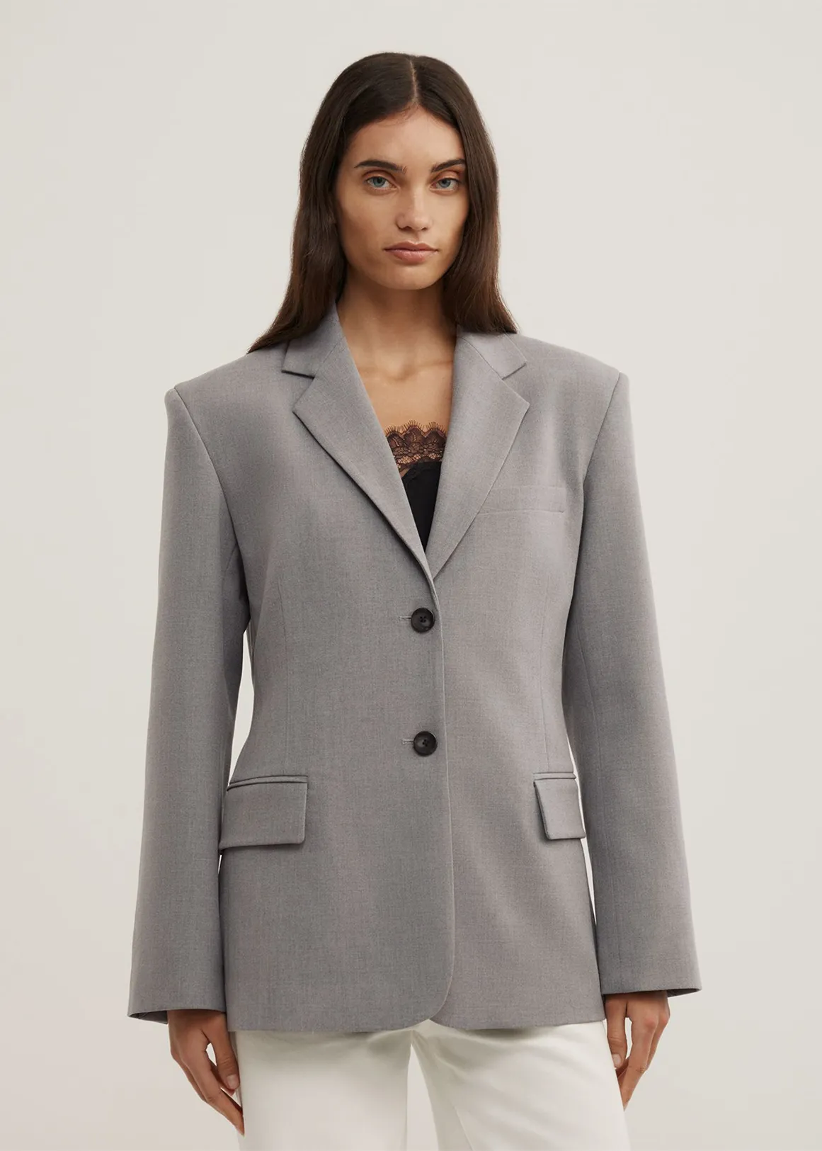 Belted Blazer - LIGHT GREY MARLE