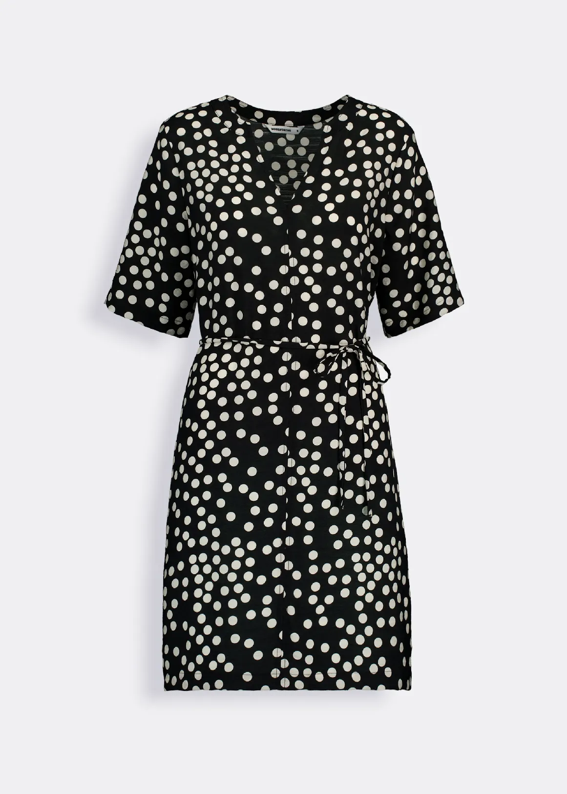 Belted Notched Mandarin Tunic Dress - X BLACK