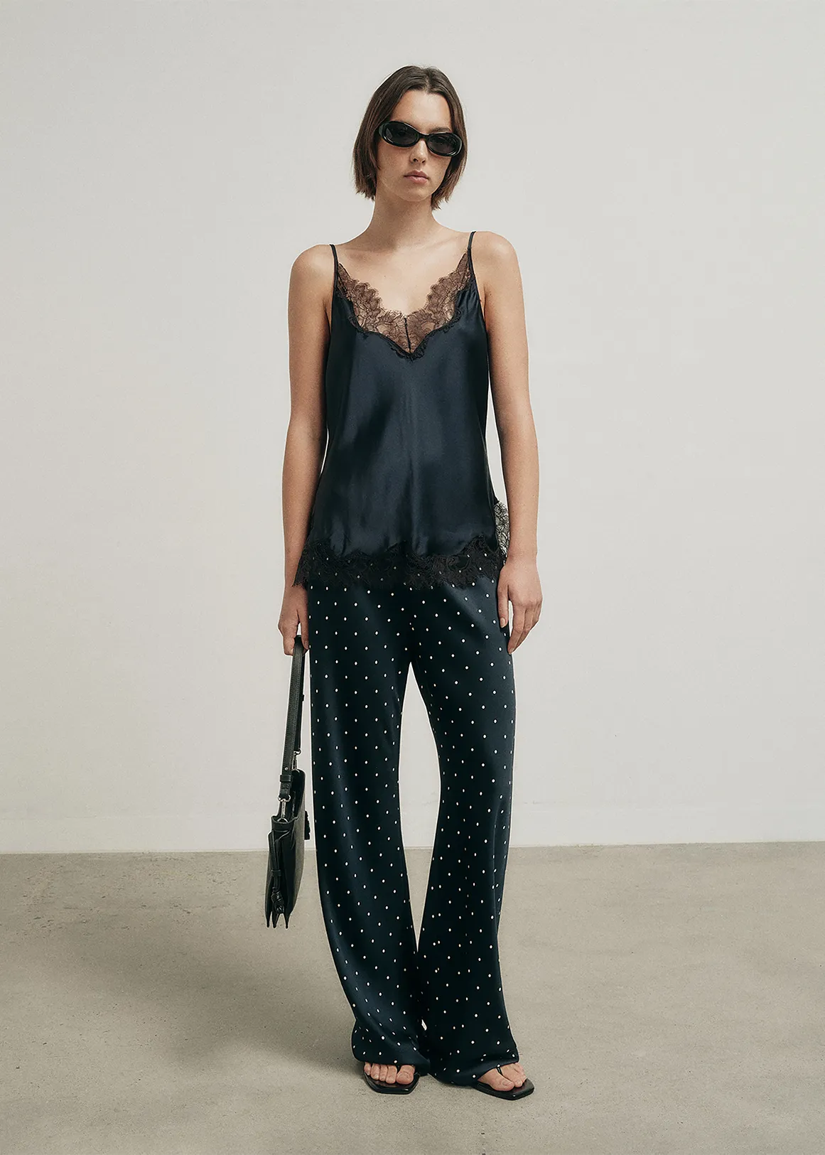 Bias Cut Pants - NAVY SPOT