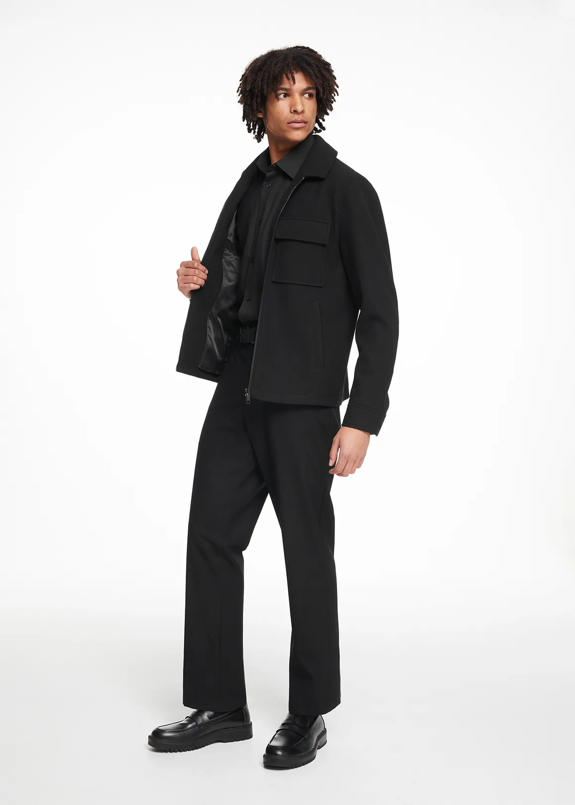 Black Textured Regular Fit Straight Leg Trousers