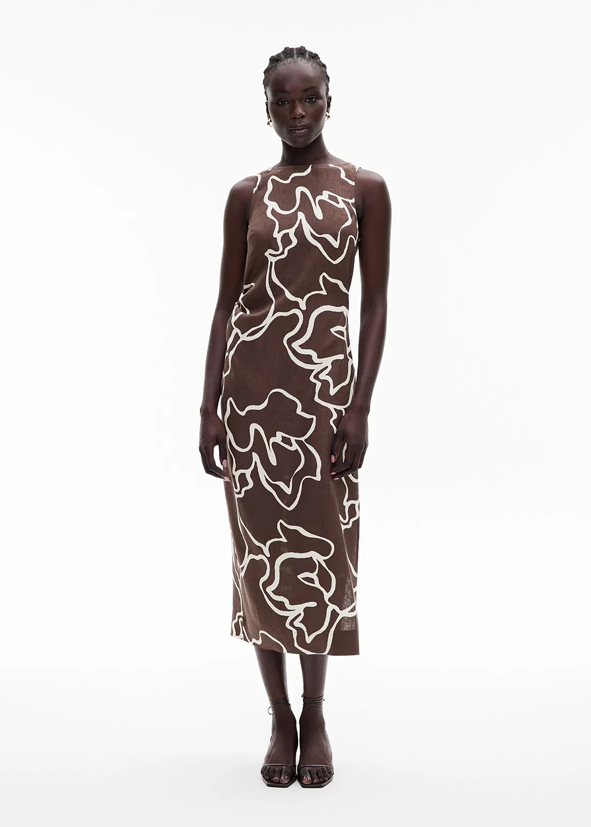 Boat Neck Midi Dress - CHOCOLATE PRINT
