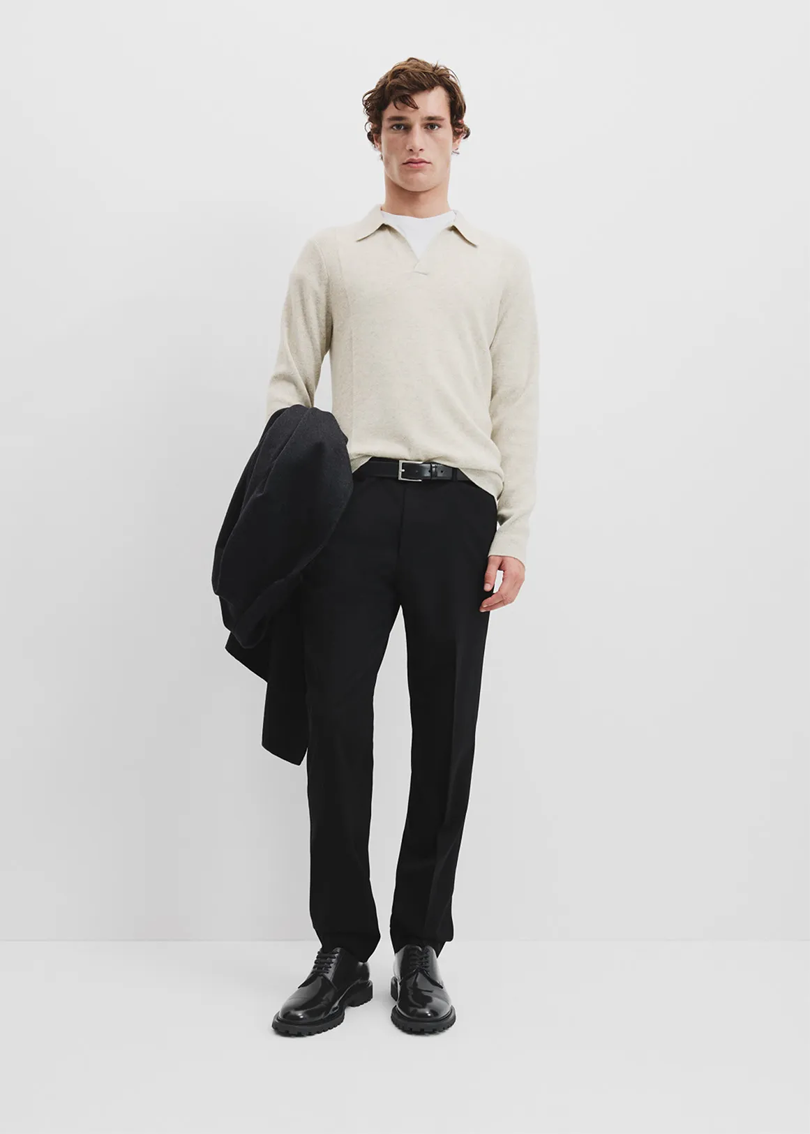 Boiled Australian Wool Trophy Rib Polo - NATURAL MELANGE