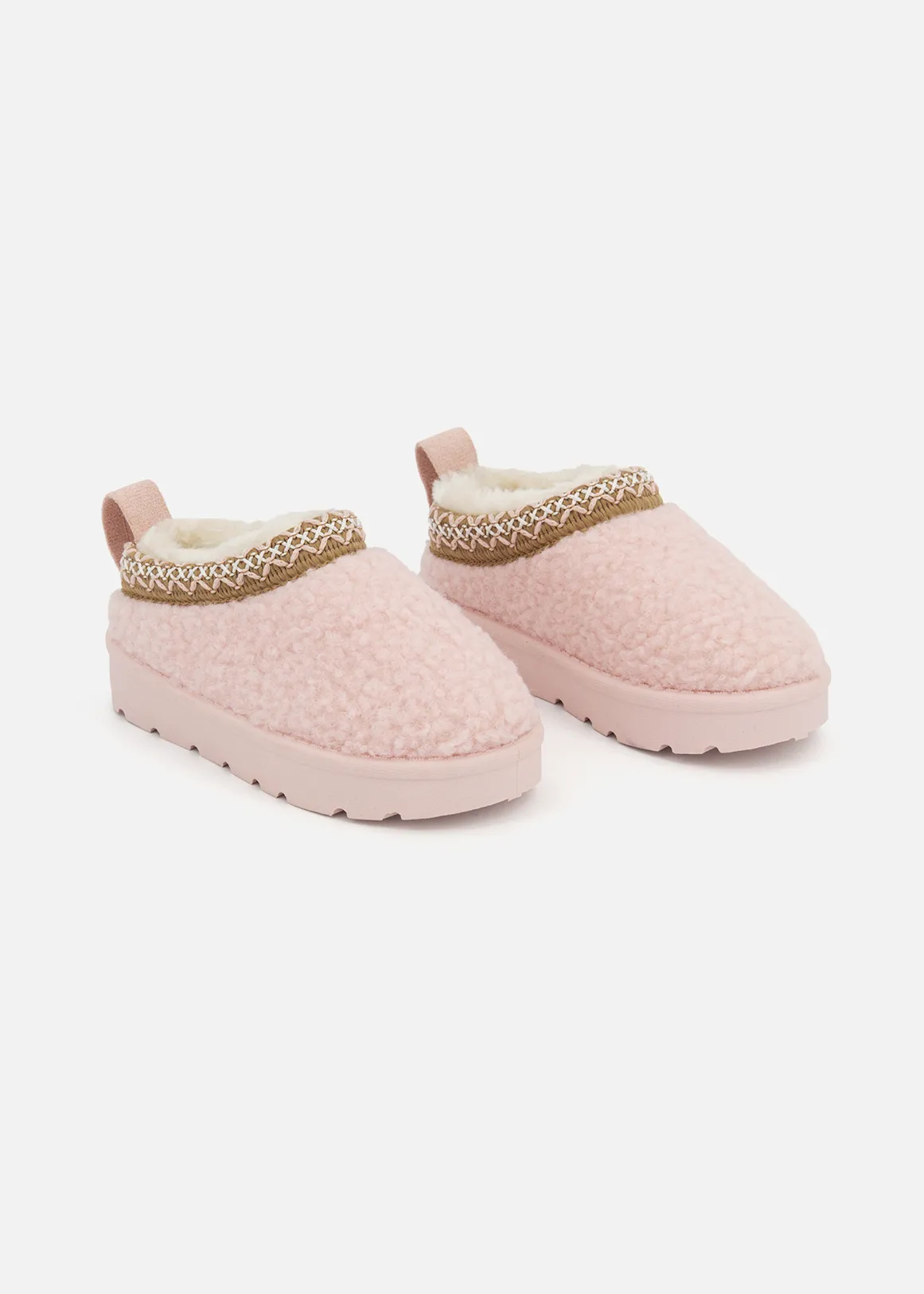 Borg Mule Slippers (Size 5-13) Younger Girl - PINK