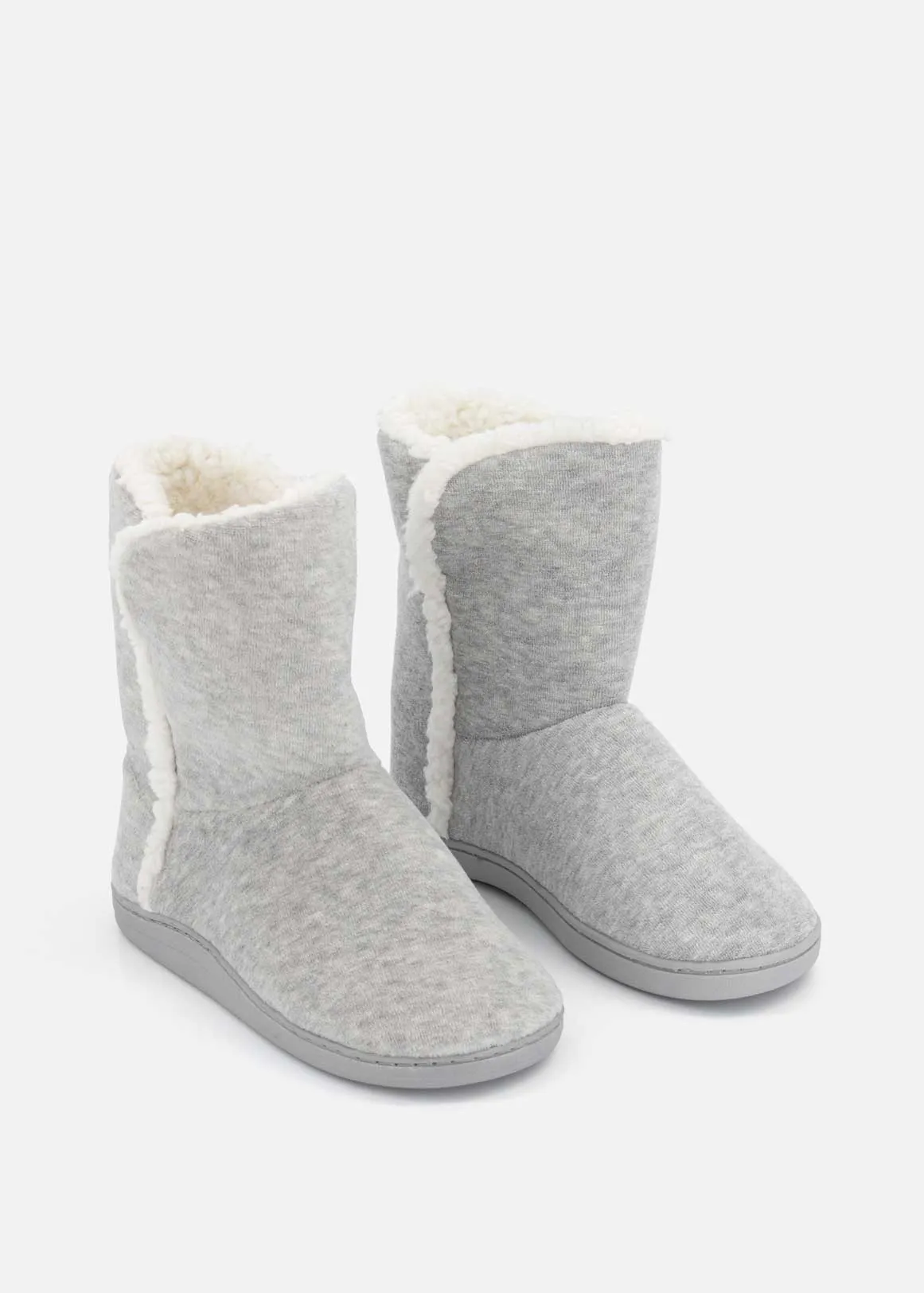 Borg Trim Slipper Boots - GREY MELANGE