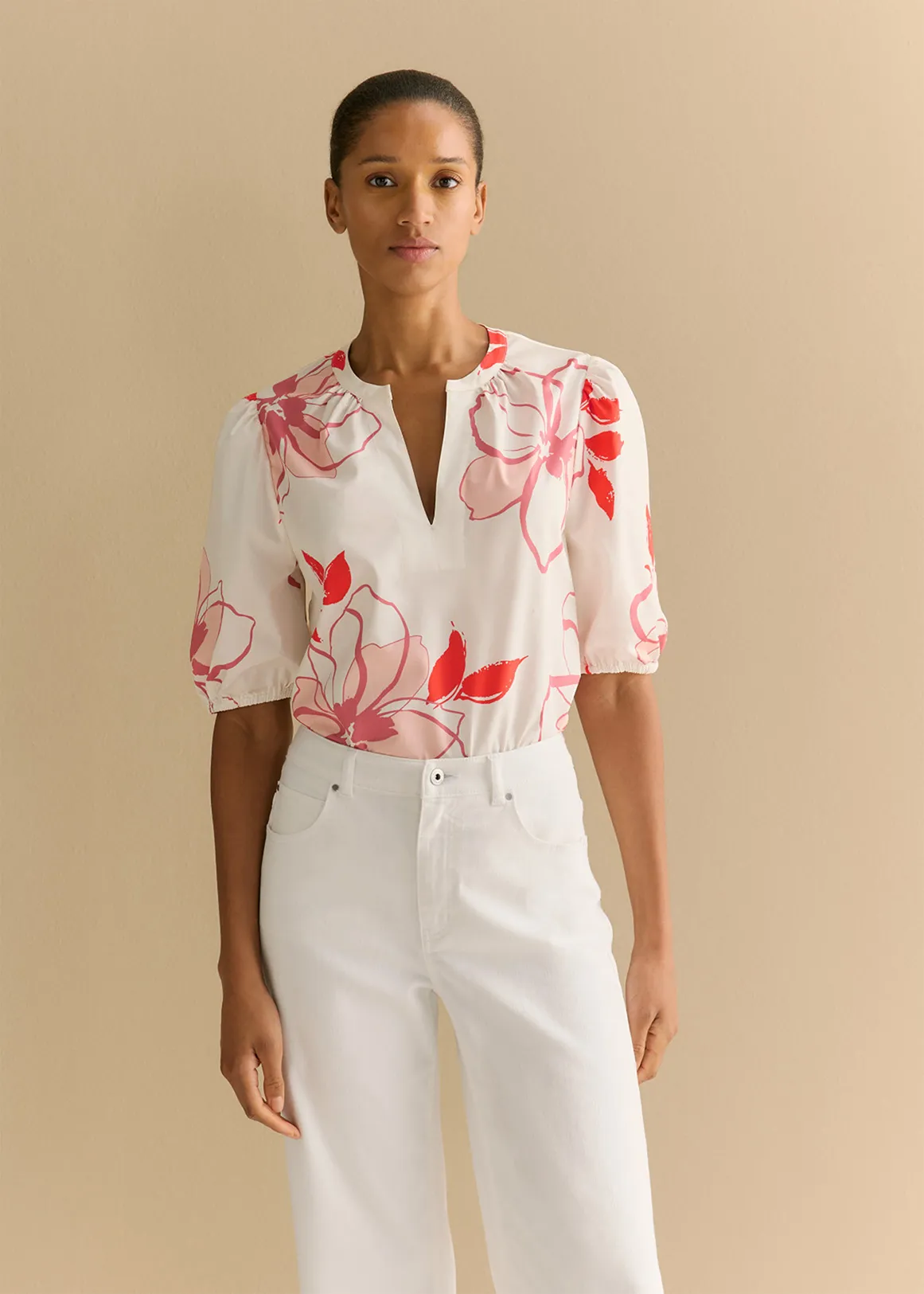 Boronia Cotton Popover Blouse - CHALK