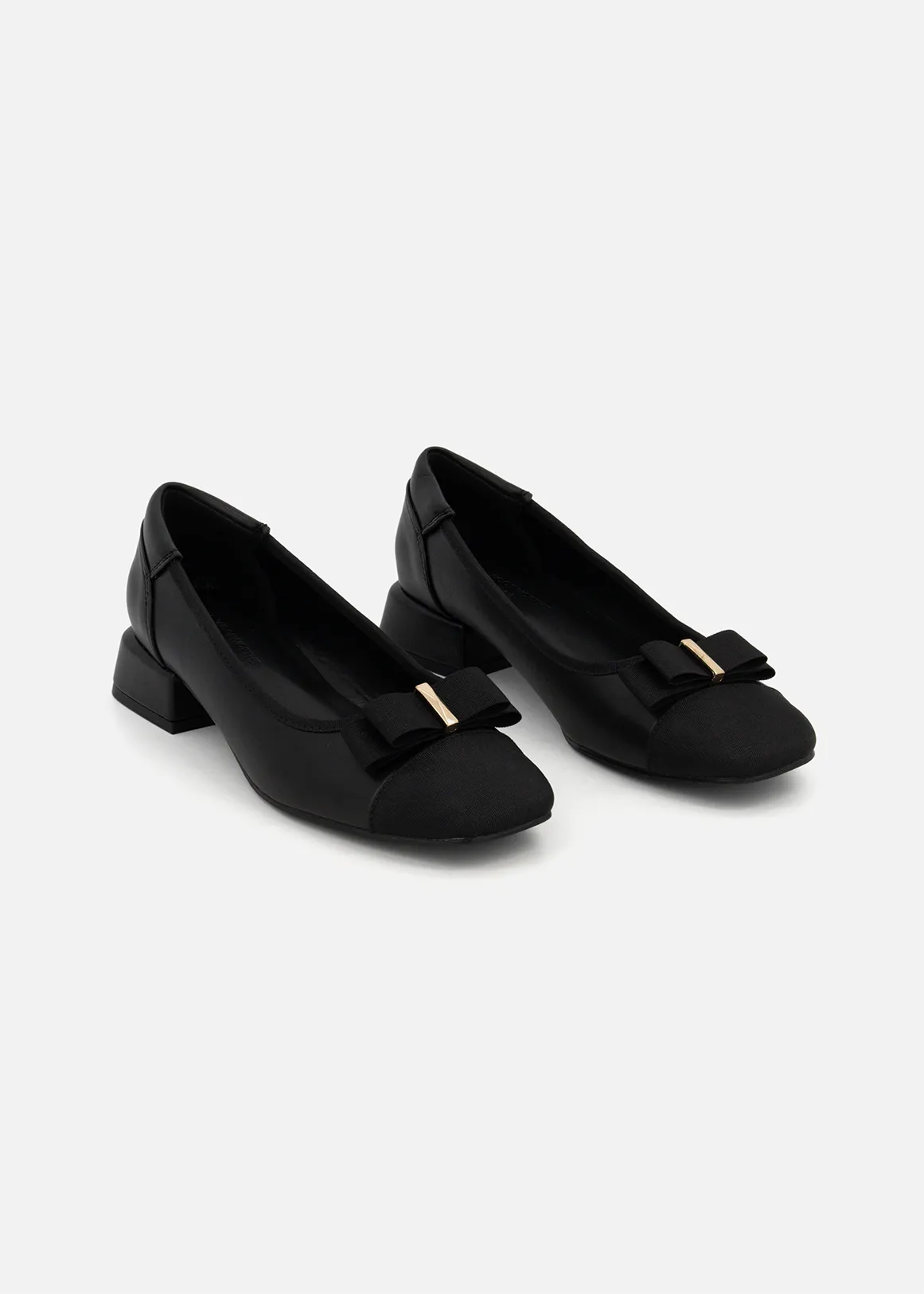 Bow Detail Toe Cap Block Heel Pumps - X BLACK
