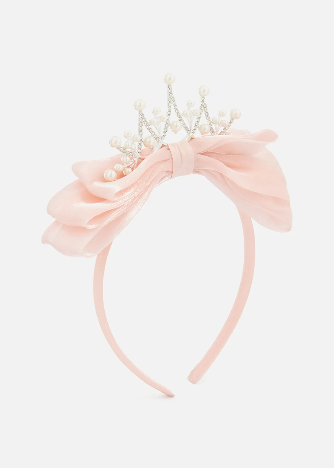 Bow Faux Pearl Tiara Alice Band - PINK