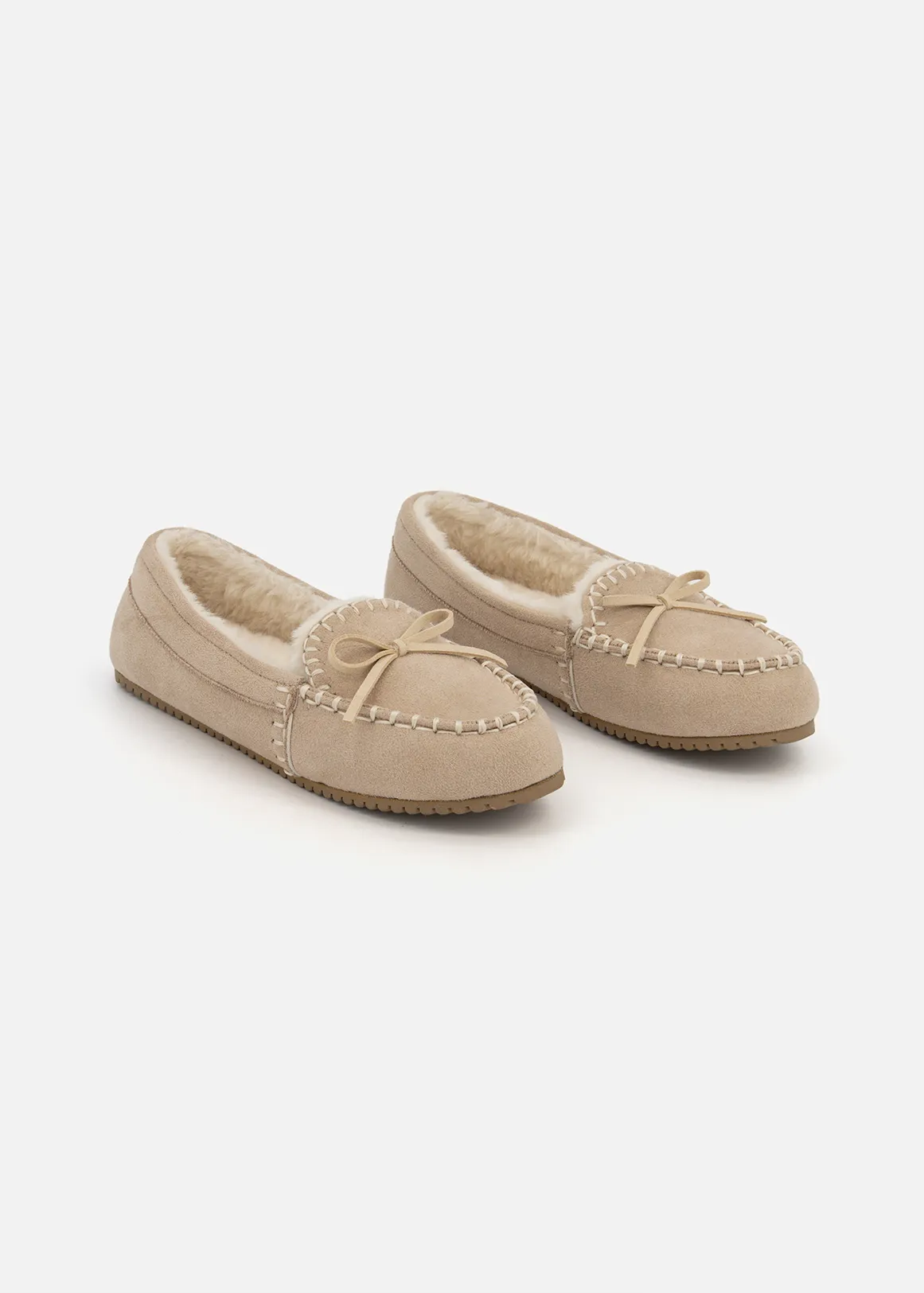 Bow Moccasin Slippers - TAUPE