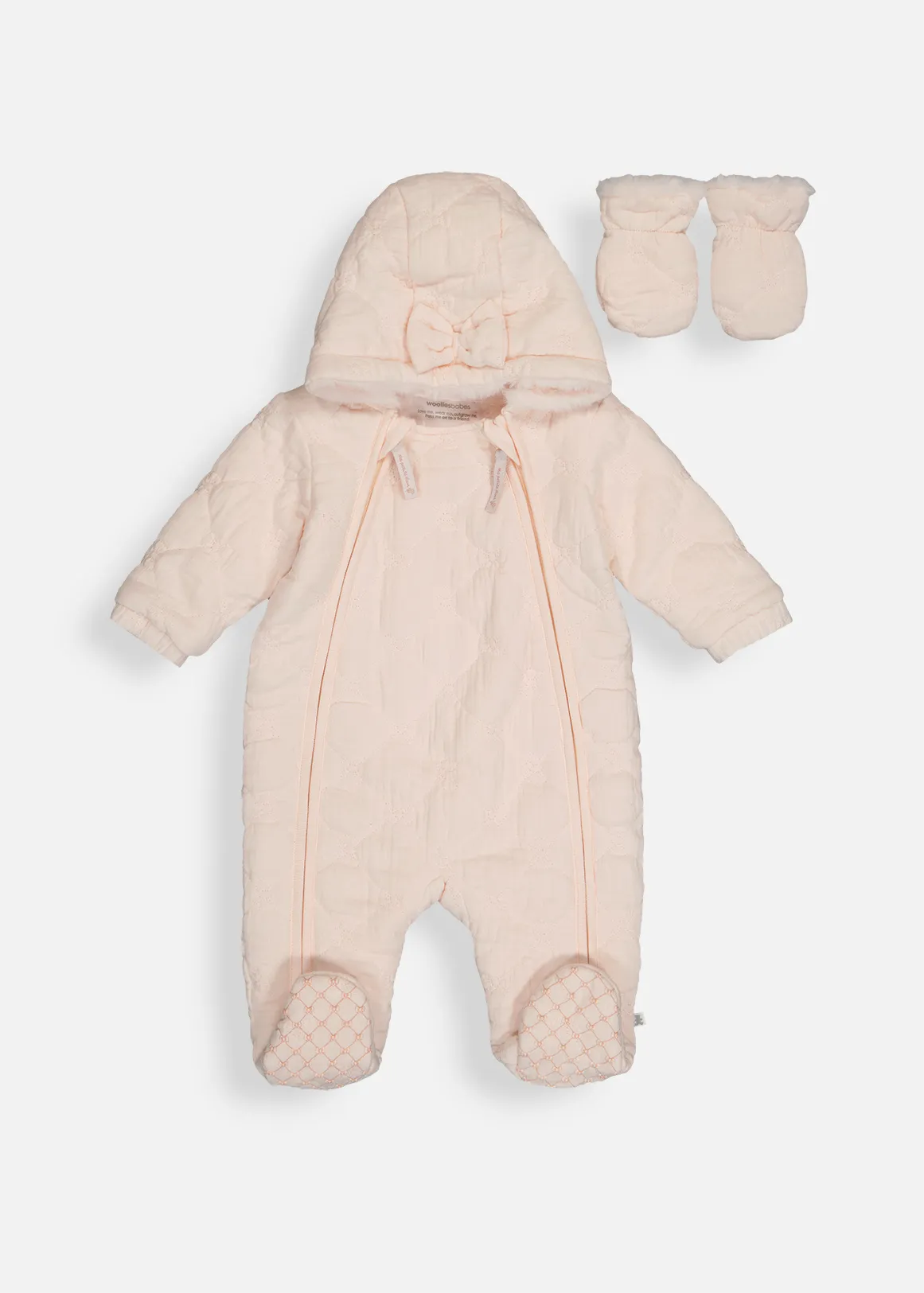 Bow Quilted Jumpsuit & Mitten Set - X PINK