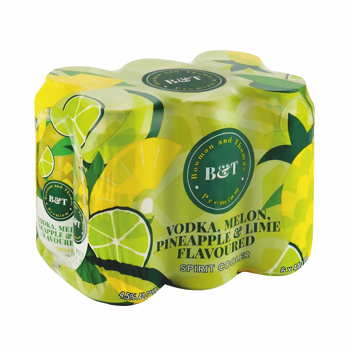 Bowman & Thomas Vodka, Melon, Pineapple & Lime Flavoured Spirit Cooler 6 x 440 ml