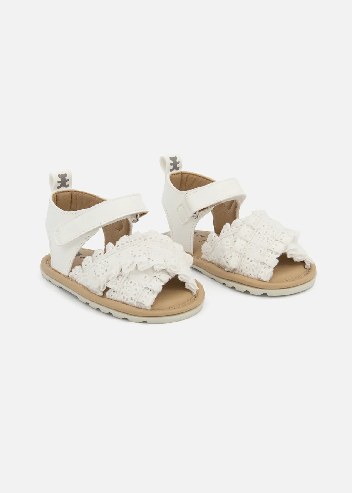 Broderie Anglaise Ruffle Sandals - WHITE