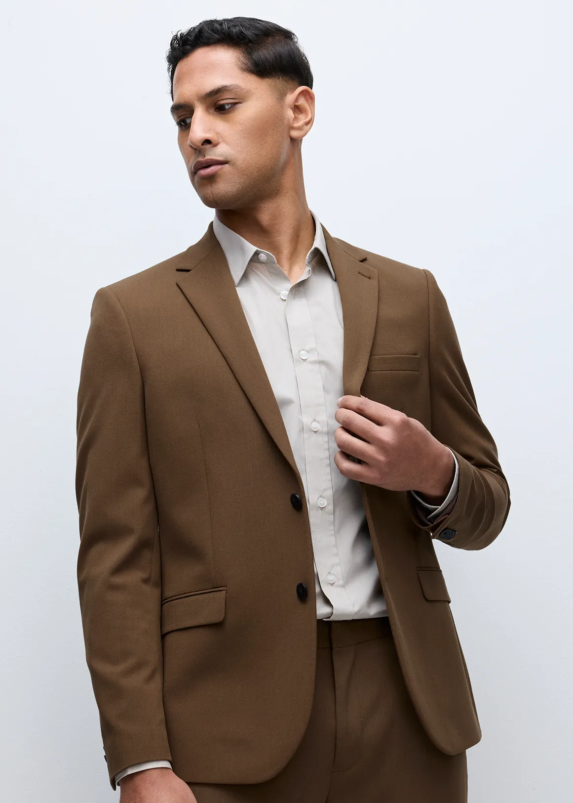Brown Slim Fit Bi-stretch Viscose Blend Suit Jacket - DARK BROWN