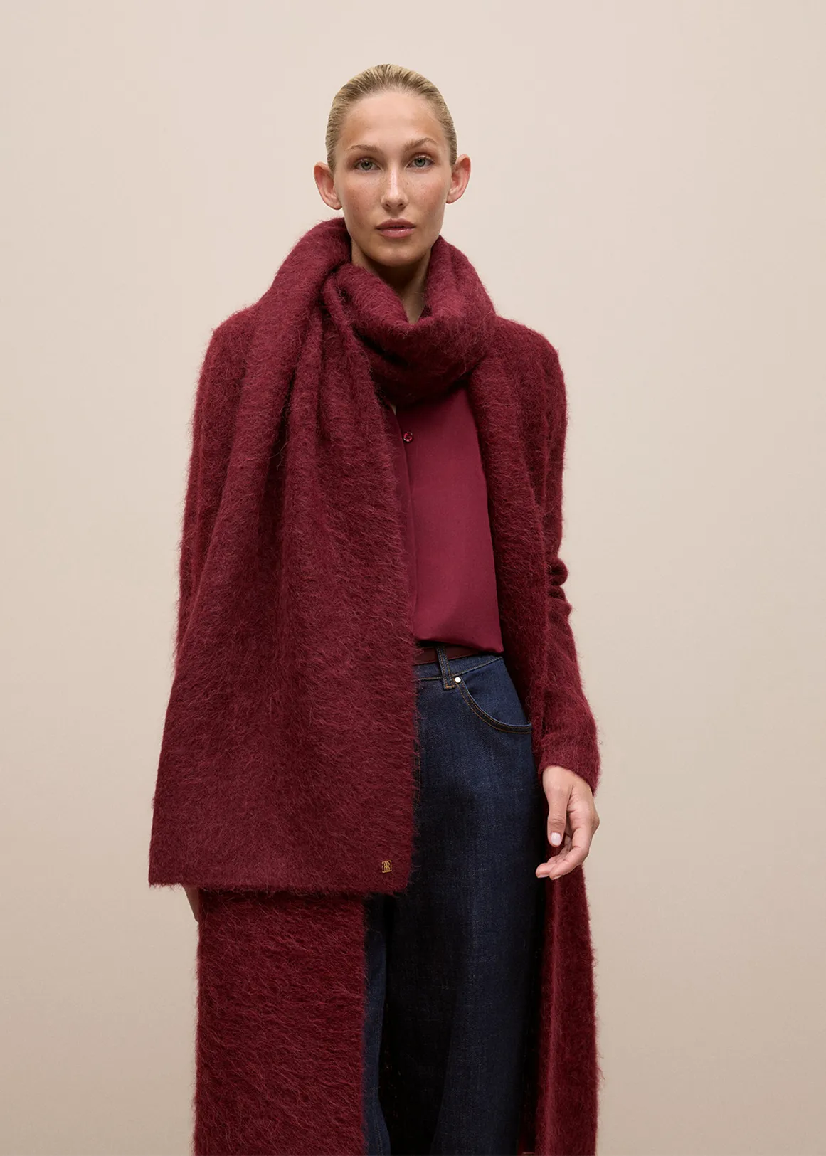 Brushed Alpaca Scarf - RED MAHOGANY