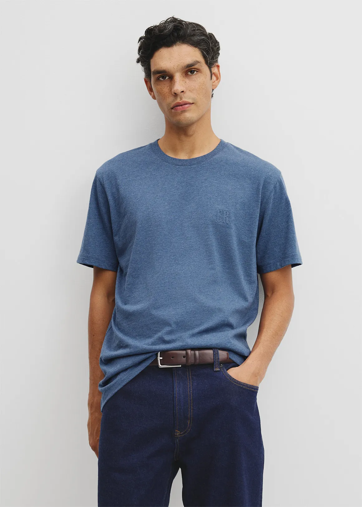 Brushed Melange Cotton T-shirt - NAVY MELANGE