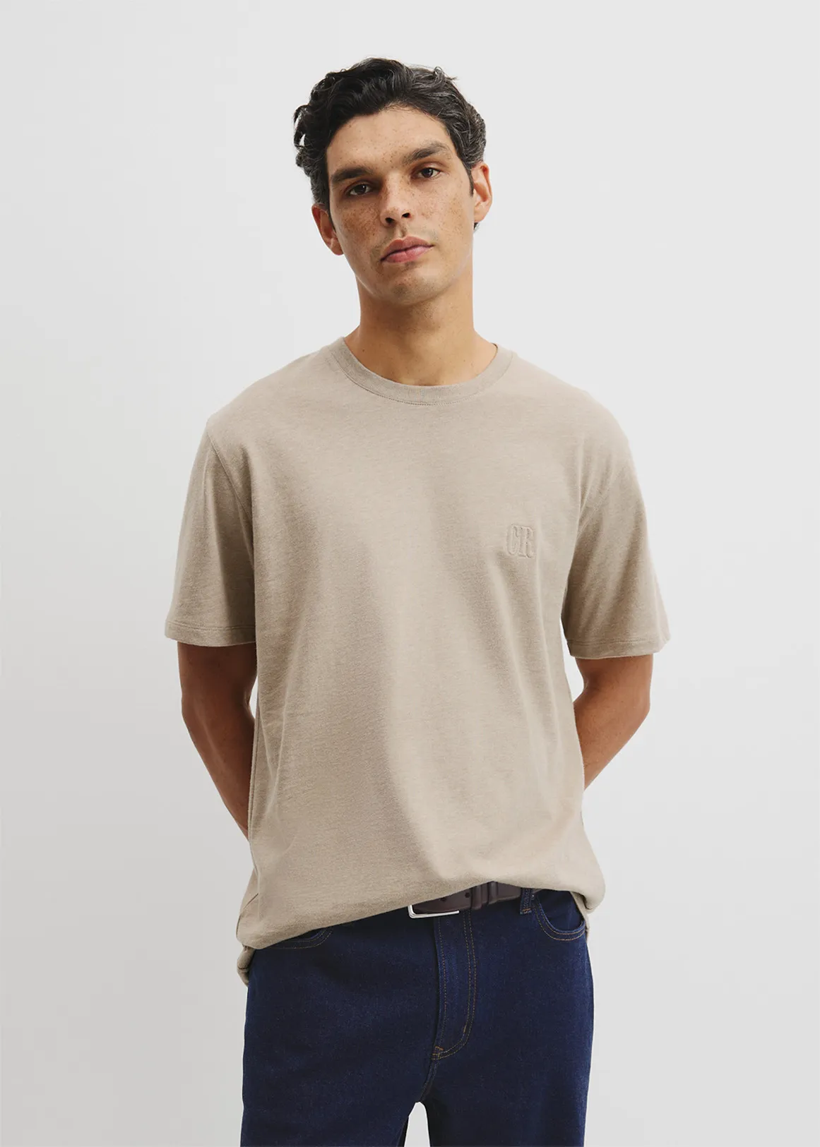 Brushed Melange Cotton T-shirt - TAUPE MELANGE
