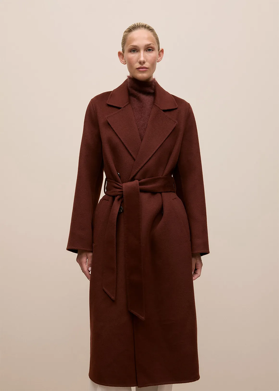 Brushed Wool Double Breasted Coat - ESPRESSO