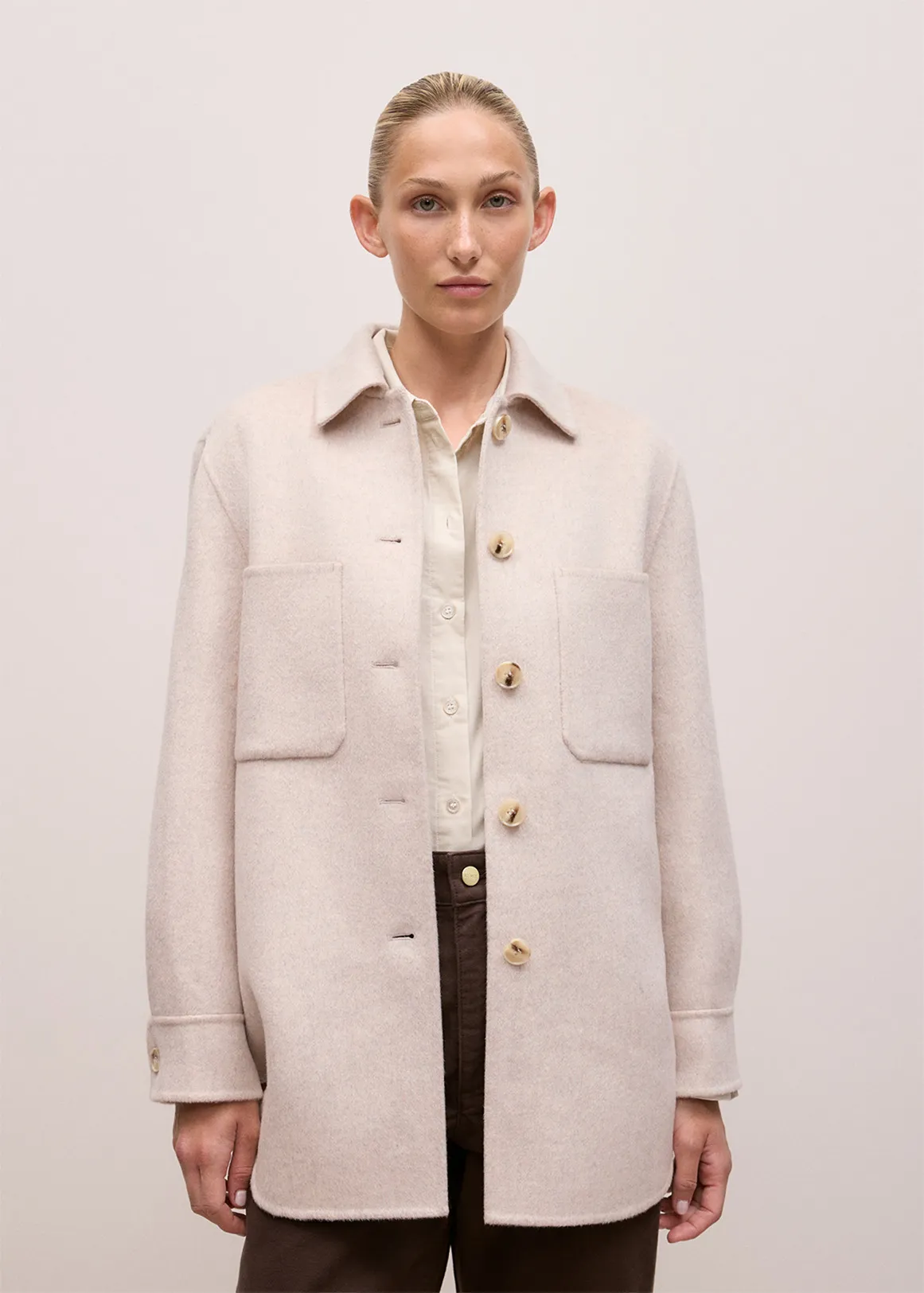 Brushed Wool Shacket - OATMEAL MARLE