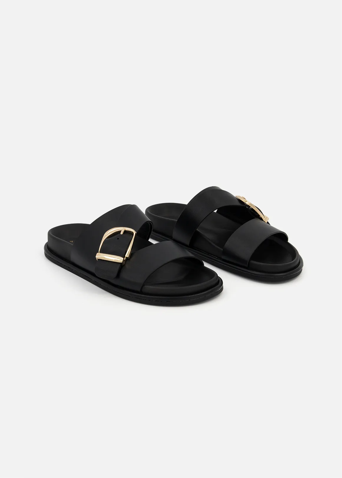 Buckle Asymmetric Faux Leather Mules - BLACK