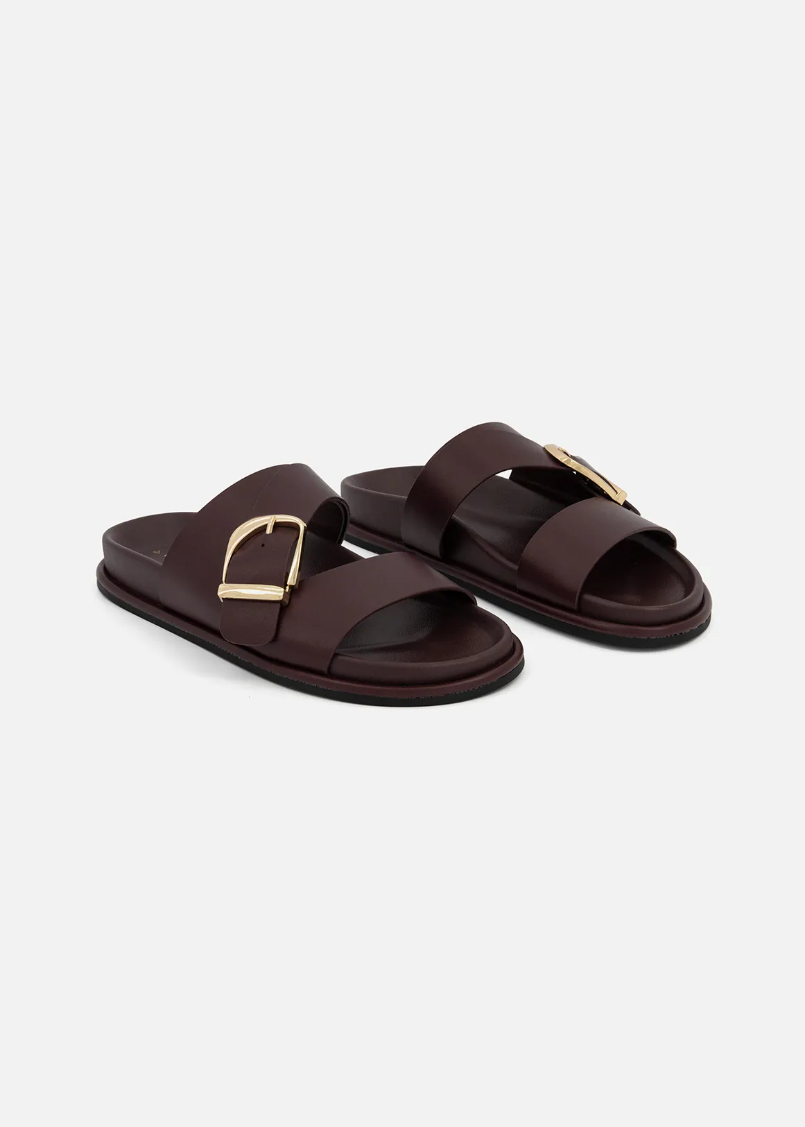 Buckle Asymmetric Faux Leather Mules - BURGUNDY