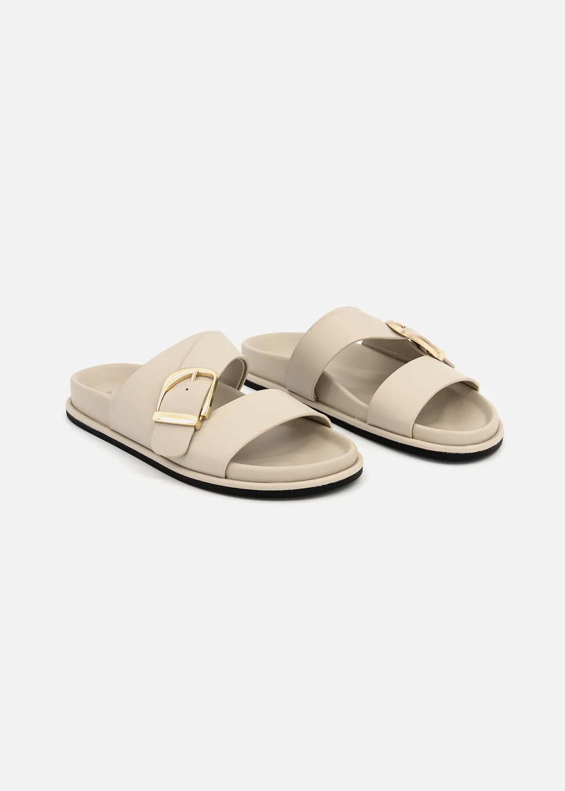 Buckle Asymmetric Faux Leather Mules - NATURAL