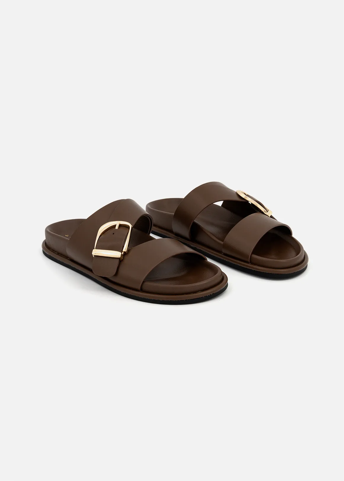 Buckle Asymmetric Faux Leather Mules - TAN