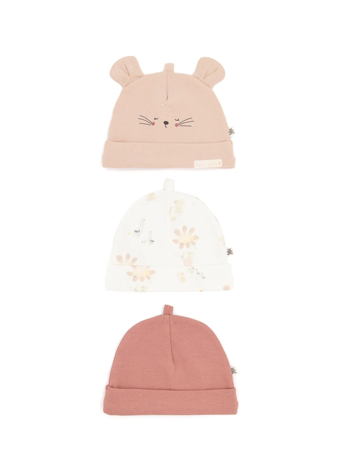Bunny Cotton Beanies 3 Pack - X PINK