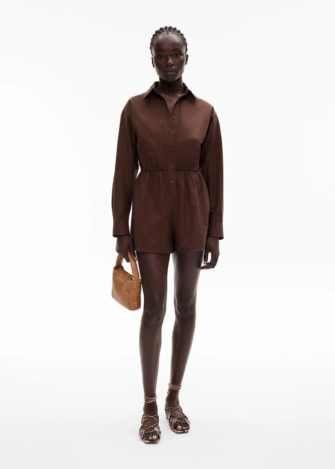 Button Long Sleeve Jumpsuit - REEF BROWN