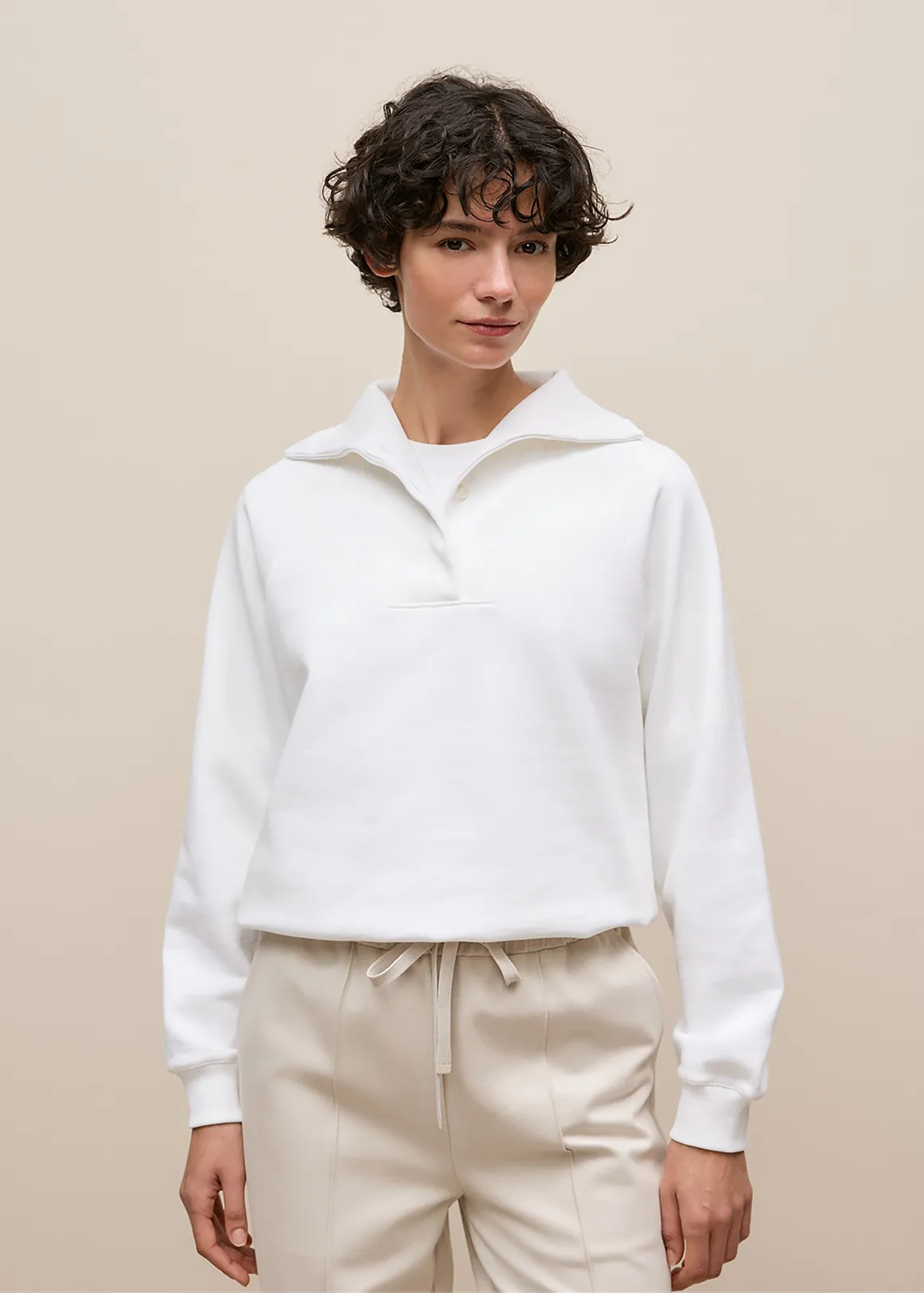 Button Neck Sweat - WHITE