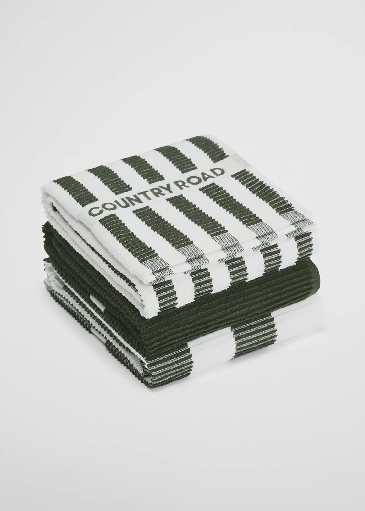 CR Stripe Australian Cotton Tea Towel Pack of 3 - DARK OLIVE